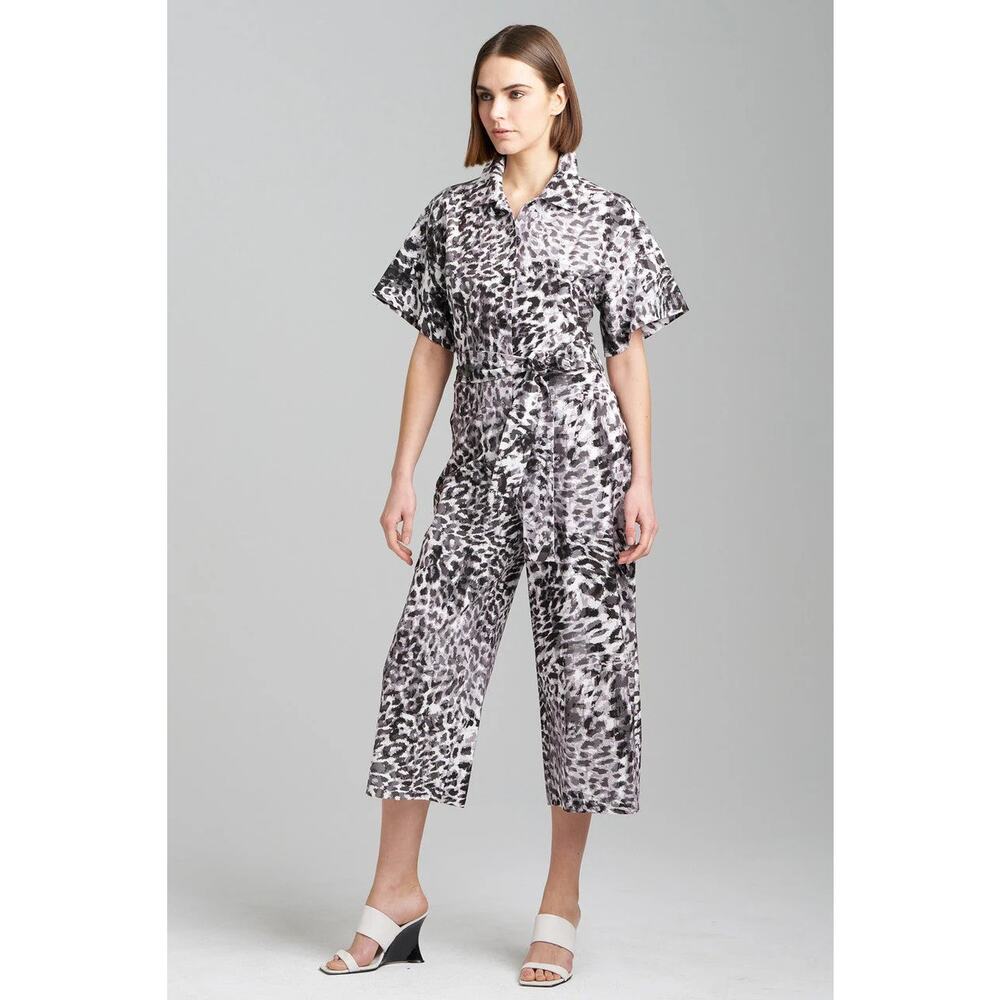 NWT Natori Ombre Animale Cropped Jumpsuit Leopard Print‎ | Black White | SZ S